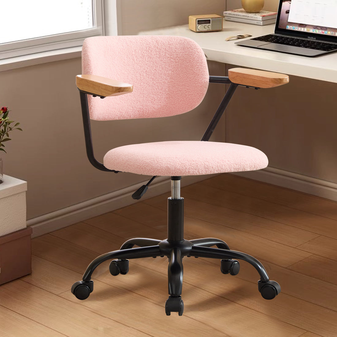 Sty 360 Rotating Wheel Height Adjustable Computer Chair, Simple Leisure Chair With Backrest Support Armrests For Home Office Desks And Chairs, Suitable For Dressing Rooms, Offices, And Living Rooms