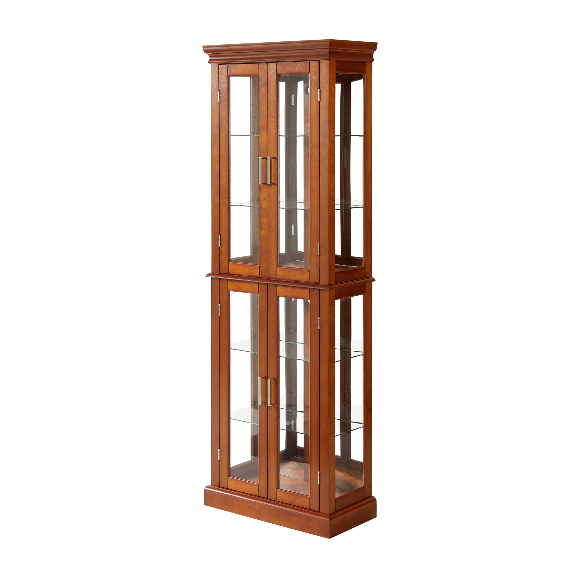 Curio Cabinet Lighted Curio Diapaly Cabinet With Adjustable Shelves And Mirrored Back Panel, Tempered Glass Doors Walnut, 6 Tier , E26 Light Bulb Not Included Walnut Mdf