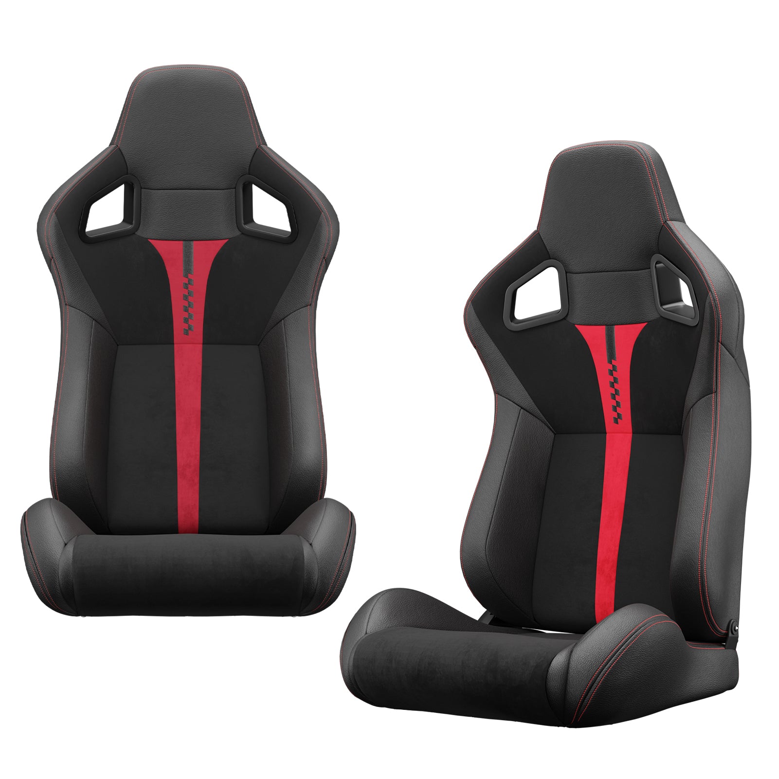 2Pc Universal Bucket Racing Seats Red Stitch Red Pvc Leather Reclinable Carbon Look Leather Back With Adjustor Slider Not Including Seat Bracket 1 Box Of 2 Pieces Black Red Foam Pvc