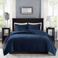 3 Piece Velvet Quilt Set Navy Full Queen Full Navy Cotton