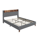 Gray Full Bed With Elegant Gold Metal Buttons, Built In Usb Ports, Phone Storage Pocket, And Spacious Headboard Shelving Sturdy Frame Supports Up To 300 Lbs,Mattress Not Included Box Spring Not Required Full Aqua Grey Abs