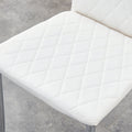 Table And Chair Set.Rectangular Dining Table With Tempered Glass Tabletop And Silver Plating Metal Legs.Paired With 6 Checkered Armless High Back White Chairs With Electroplated Metal Legs. White Seats 6 Glass Metal