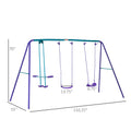 Outsunny Metal Swing Set With Glider, Two Swing Seats And Adjustable Height, Outdoor Heavy Duty A Frame Suitable For Playground, Backyard, Purple Purple Metal
