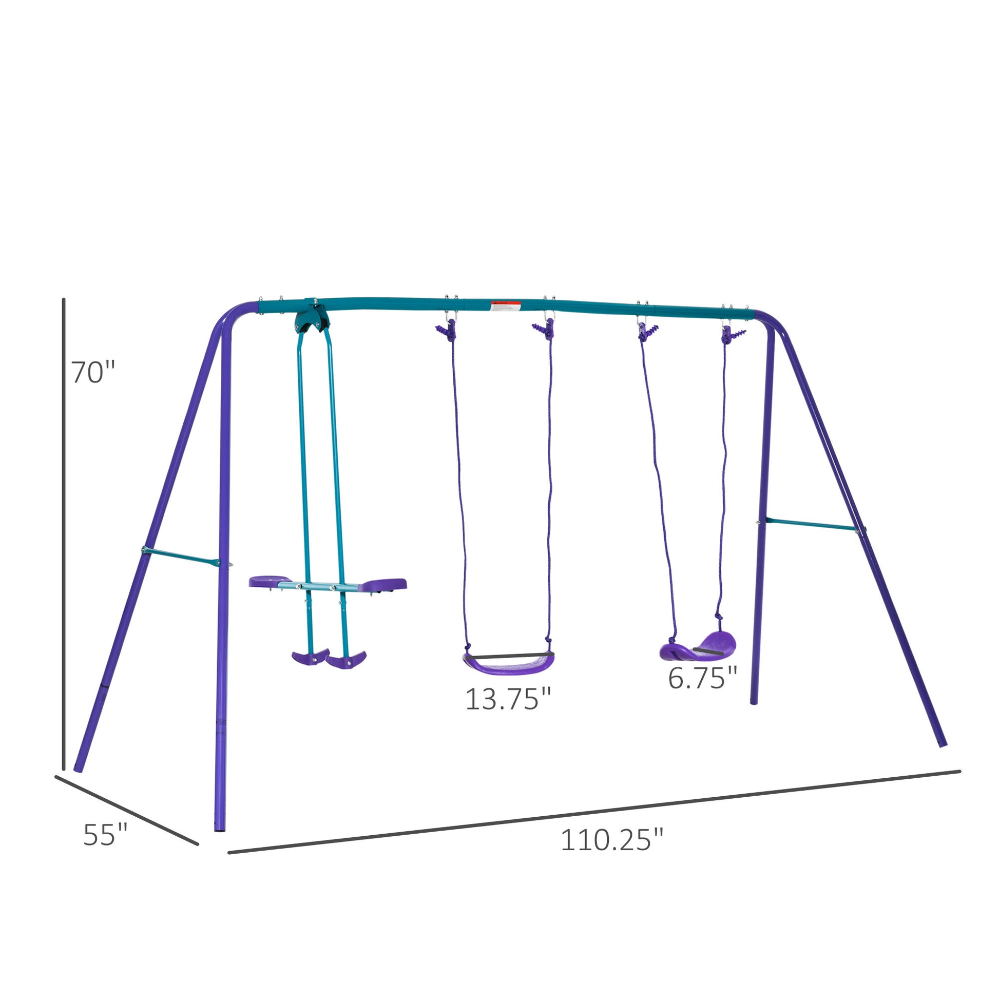 Outsunny Metal Swing Set With Glider, Two Swing Seats And Adjustable Height, Outdoor Heavy Duty A Frame Suitable For Playground, Backyard, Purple Purple Metal