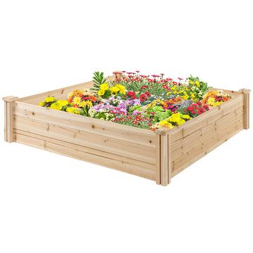 Outsunny Raised Garden Bed Kit, 4' X 4' Outdoor Wooden Planter Box With 9 Growing Grids, For Plants And Herbs Natural Wood