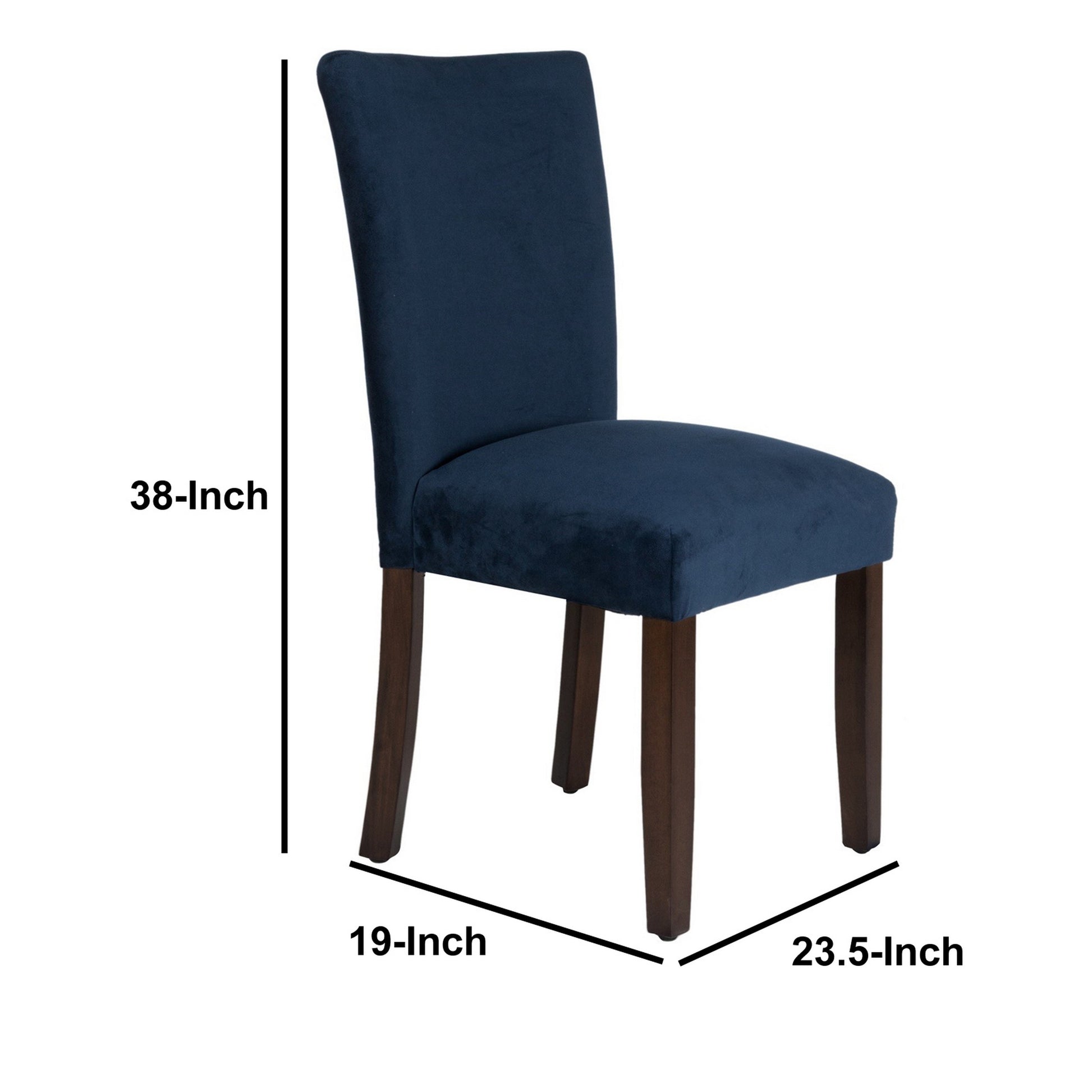 Velvet Upholstered Parsons Dining Chair With Wooden Legs, Navy Blue And Brown, Set Of Two Blue Brown Wood Fabric