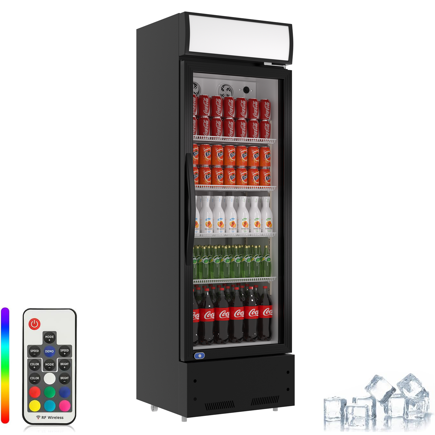 Commercial Glass Door Refrigerator, Single Glass Door Retail Merchandiser Cooler, 8.0 Cubic Ft., Etl Approved, Black Black Steel