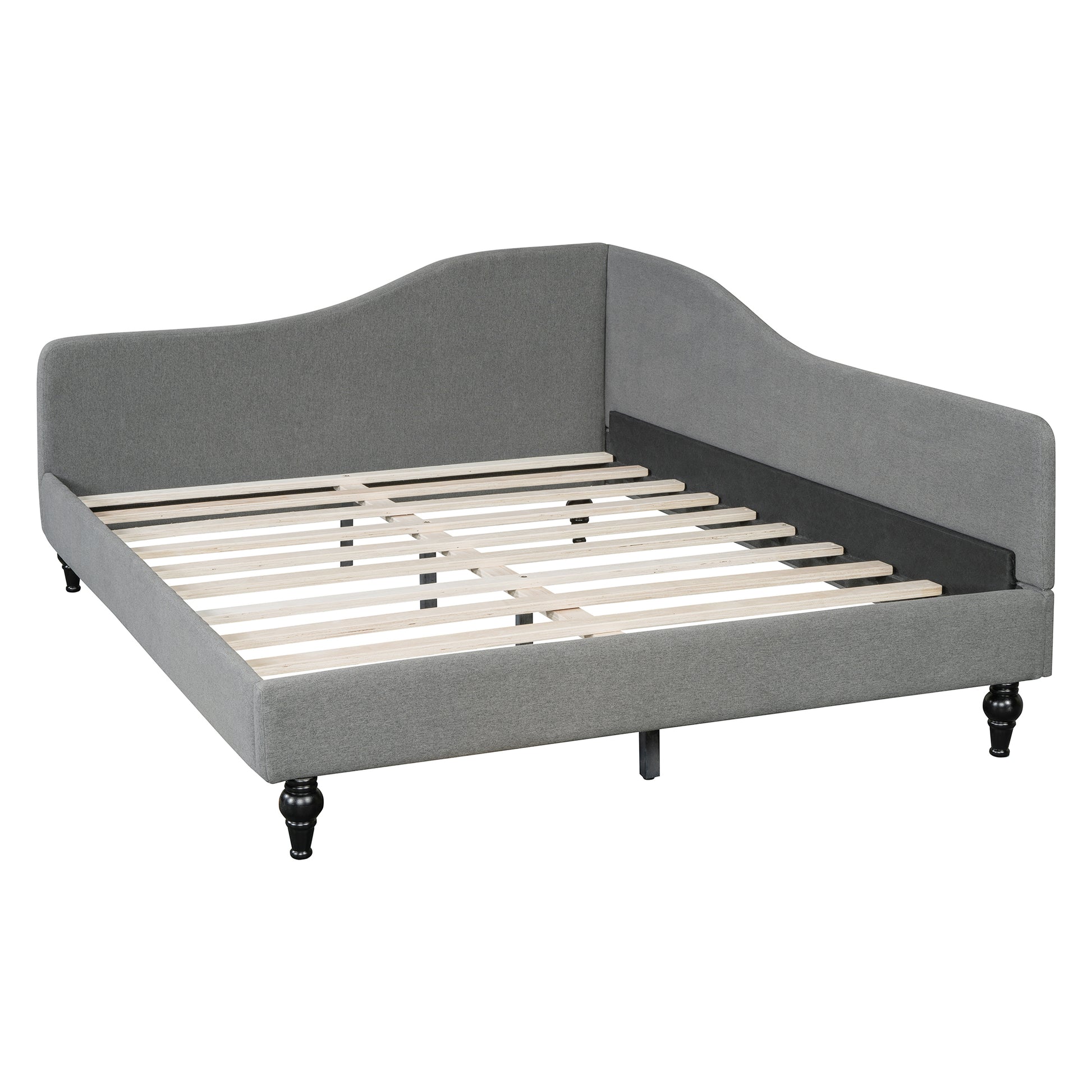 Full Size L Shaped Linen Daybed, With Solid Wood Legs, Gray Old Sku: Sf000146Aae Full Gray Linen Mdf