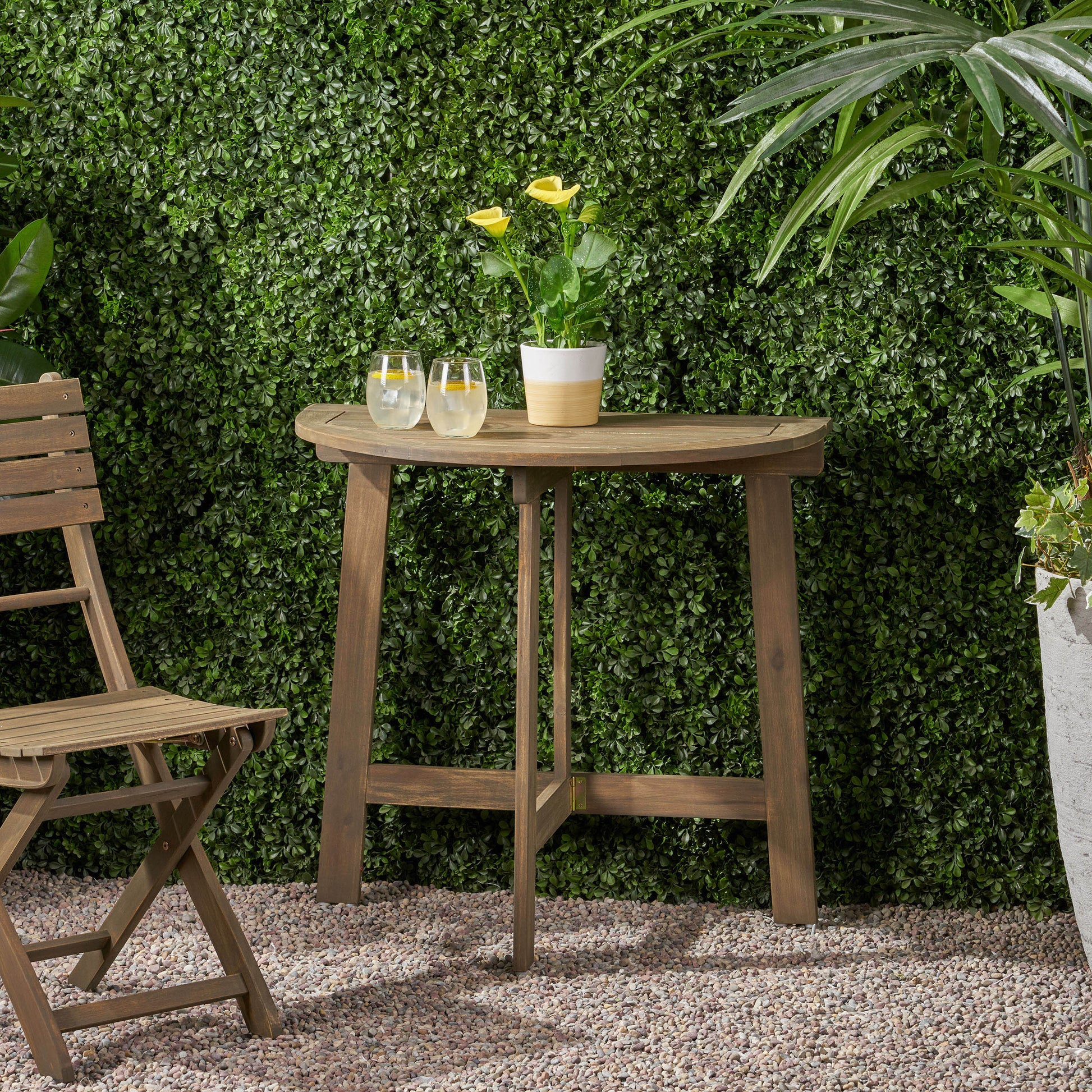 Westmont Half Round Bistro Table, Grey Grey Acacia Wood