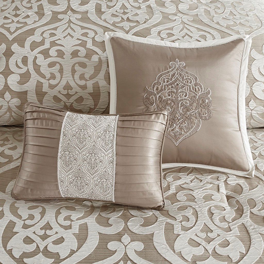 8 Piece Jacquard Comforter Set Tan Ivory Cal King California King Tan Ivory Polyester