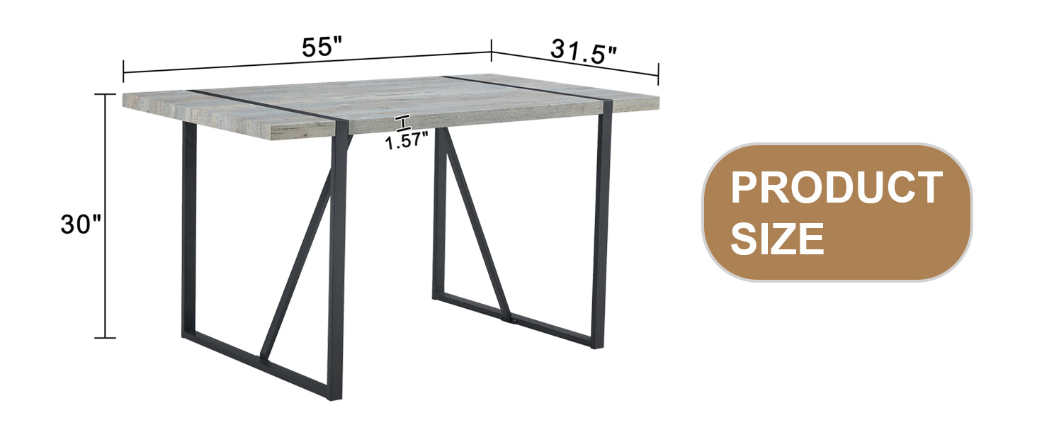 Industrial Rectangular Mdf Light Grey Patterned Dining Table For 4 6 People With 1.5 Inch Thick Mdf Top And Black Metal Legs For Desks, Kitchens, Patios, Dining Rooms Light Gray Mdf