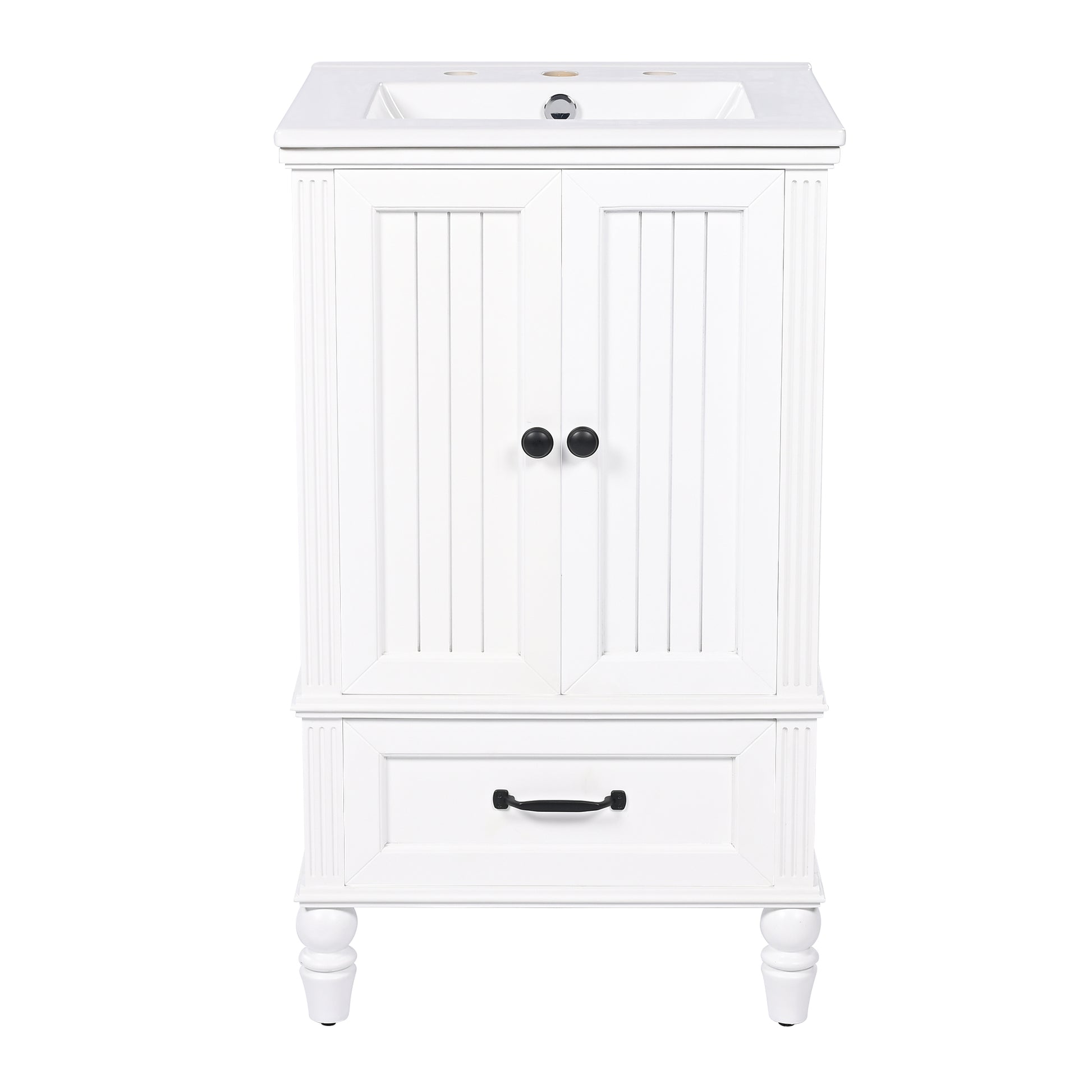 20" Bathroom Vanity With Sink, Bathroom Cabinet With Two Doors, Magnetic Door Stopper And Adiustable Foot Pads, A Drawer, White White Mdf