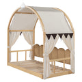 Twin Size Extended Bed With Arched Roof And Trundle, Natural Twin Natural Plywood