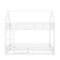 Metal Twin Over Twin House Bunk Bed With Fence And Door, White Box Spring Not Required Twin White Metal Bedroom Metal