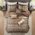 7 Piece Jacquard Comforter Set Brown Gold Queen Queen Brown Gold Polyester