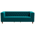 Evelyn Mid Century Modern Teal Velvet Luxury Chesterfield Sofa Teal Brown Velvet Wood Primary Living Space Tufted Back Mid Century Modern Engineered Hardwood Foam Solid Wood,Velvet 3 Seat