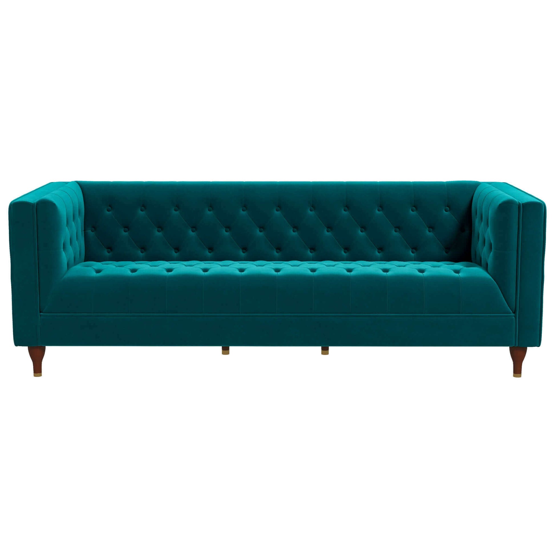 Evelyn Mid Century Modern Teal Velvet Luxury Chesterfield Sofa Teal Brown Velvet Wood Primary Living Space Tufted Back Mid Century Modern Engineered Hardwood Foam Solid Wood,Velvet 3 Seat