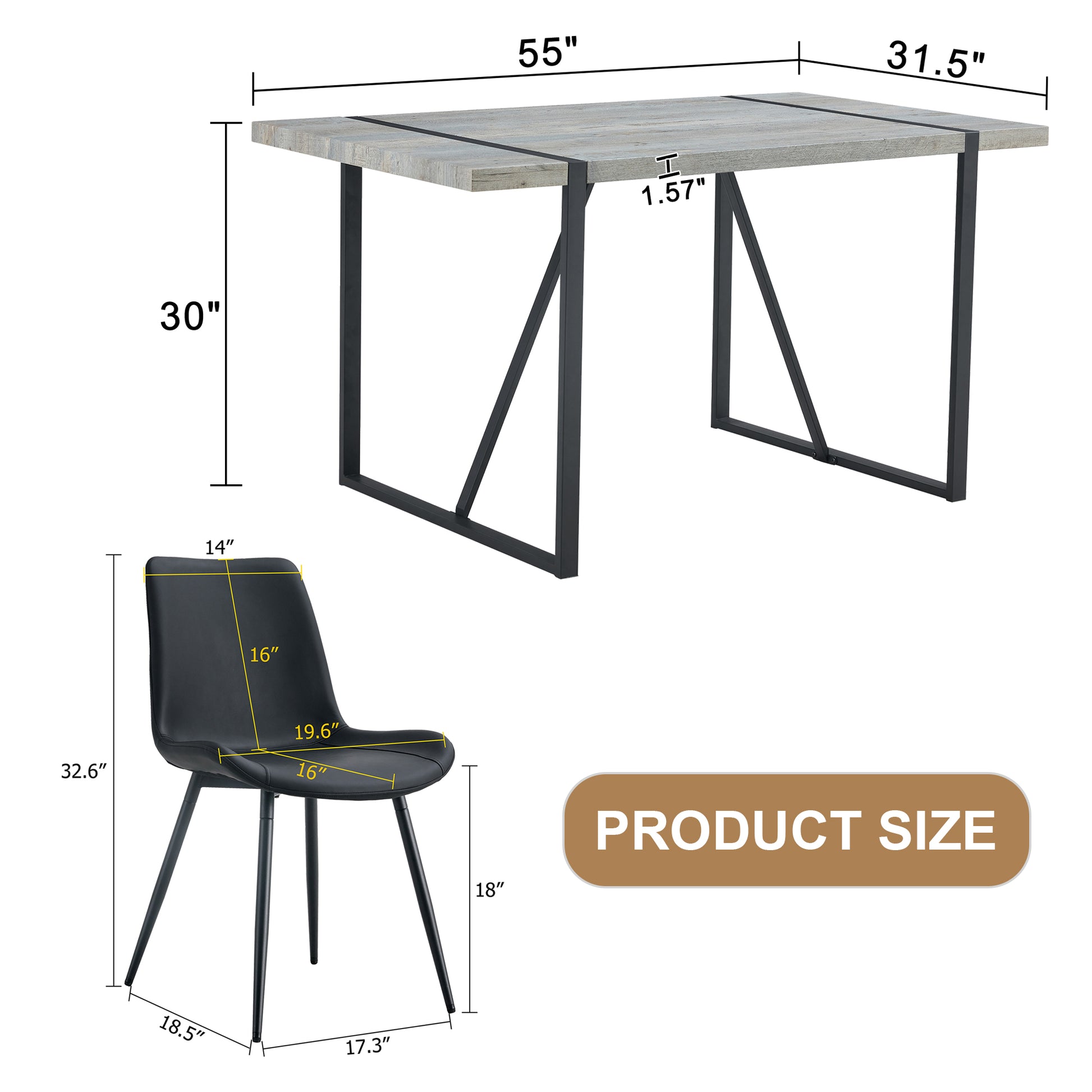 Table And Chair Set. Modern Minimalist Grey Marble Textured Mdf Dining Table With Metal Frame. Comes With Chairs With 4 Pu Cushions And Black Metal Legs. Black Seats 4 Mdf Metal