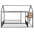Full Size Metal Bed House Bed Frame With Desk, Shelves, Power Outlets And Usb Ports, Black Full Black Metal