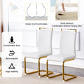 Table And Chair Set.Modern Rectangular Dining Table With Black Textured Stickers Glass Tabletop And Gold Plated Metal Legs.Paried With 6 Comfortable Chairs With Pu Seats And Golden Metal Legs. White Gold Seats 6 Glass Metal