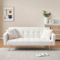 71.7 Inch Beige Teddy Fleece Sofa Bed Bring Two Throw Pillows Light Beige Fabric 2 Seat