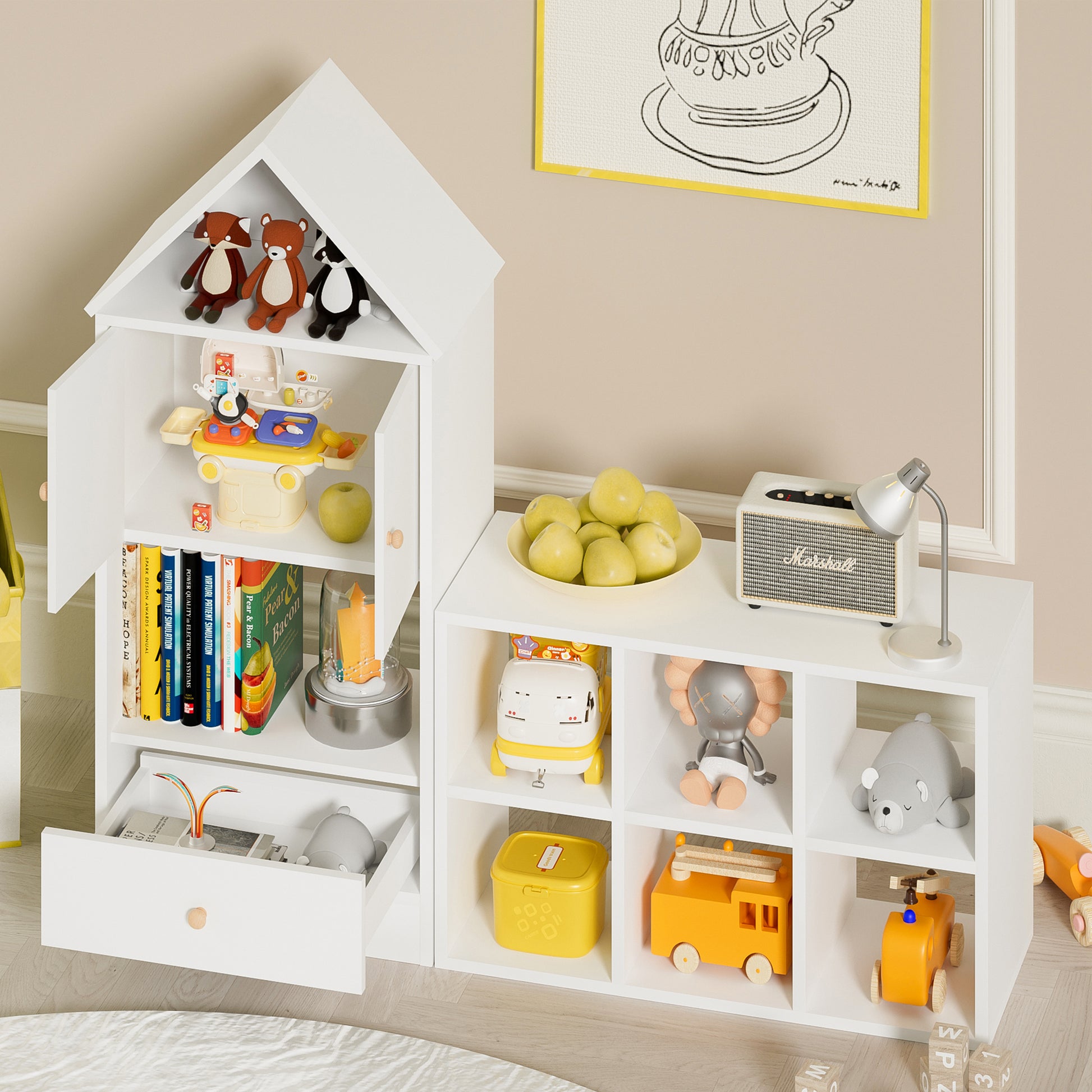 Versatile Children'S Bookshelf With House Shaped Design, Multi Functional Storage For Books And Toys, Adjustable Placement, Durable Kids Organizer For Playroom Or Bedroom Easy Assembly & Safe For