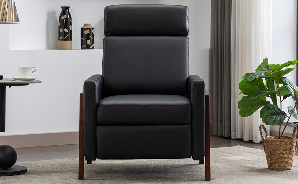 Set Of Two Wood Framed Pu Leather Recliner Chair Adjustable Home Theater Seating With Thick Seat Cushion And Backrest Modern Living Room Recliners, Black Black Pu Pu