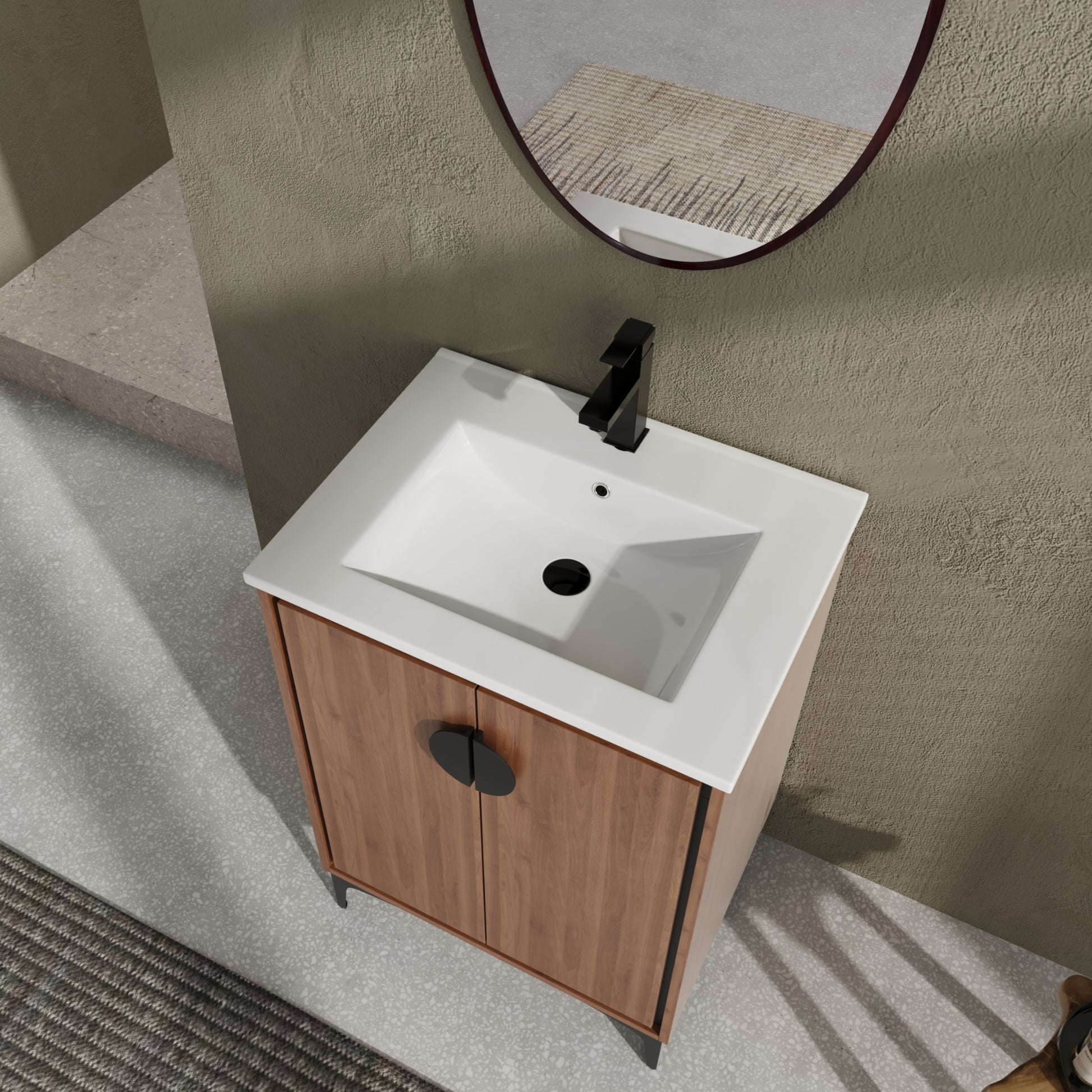 24'' Bathroom Vanity With Top Sink, Modern Bathroom Storage Cabinet With 2 Soft Closing Doors, Single Sink Bathroom Vanity Brown Bathroom American Design Ceramic Engineered Wood