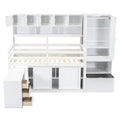 Twin Size Wooden Loft Bed Big Storage With Under Bed Desk, With Drawers, With Shelves, White Twin White Plywood