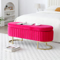 Storage Bench Bedroom Bench, Velvet Oval Upholstered End Of Bed Bench With Golden Metal Legs,50