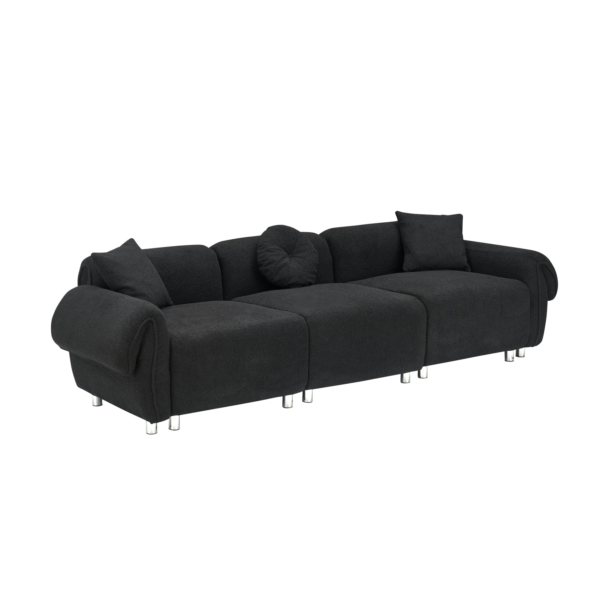 24005 Black Teddy Velvet Fabric, With 3 Pillows, Three Person Sofa Can Be Placed In The Living Room And Other Scenes Black Polyester Blend 3 Seat