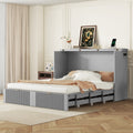 Queen Size Murphy Bed Wall Bed With Drawer And A Set Of Sockets & Usb Ports, Pulley Structure Design, Gray Queen Gray Plywood