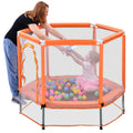 55'' Toddlers Trampoline With Safety Enclosure Net And Balls, Indoor Outdoor Mini Trampoline For Kids Orange Metal