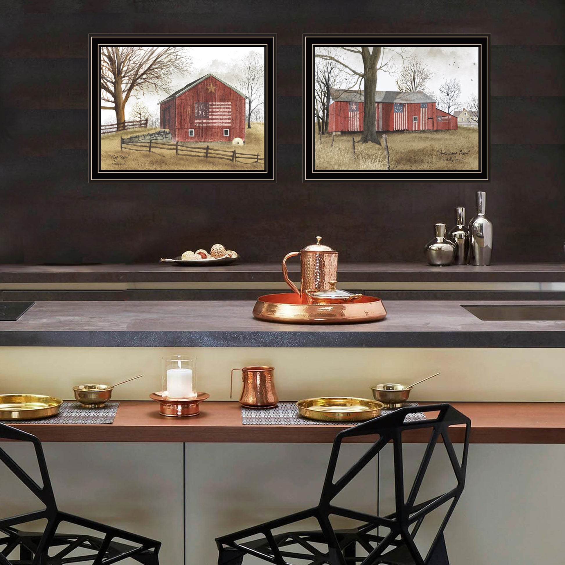 2 Piece Vignette All American Barns Black Framed Wall Art For Living Room, Bedroom Wall Art Print For Home Decor By Billy Jacobs Multicolor Wood Paper