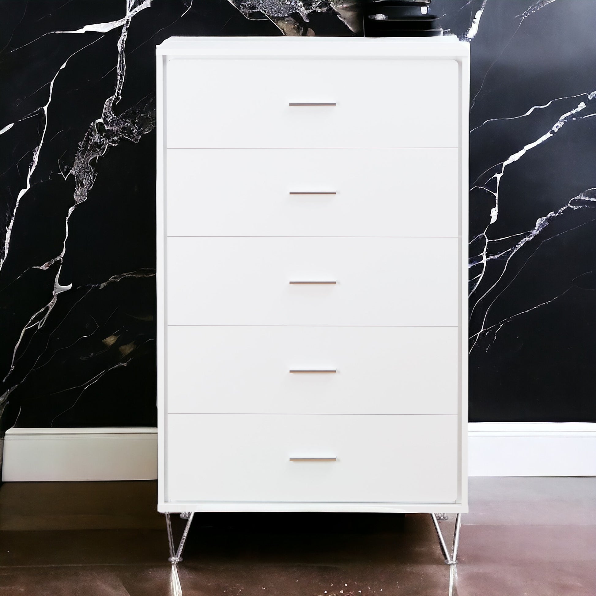 White 5 Drawer Chest With Single Handles White Bedroom Contemporary Particle Board Mdf