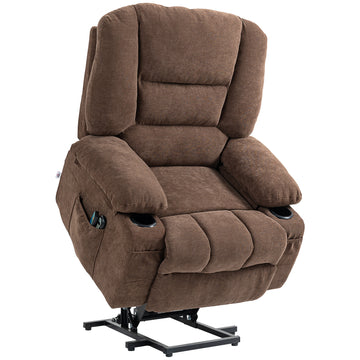 Homcom Power Lift Recliner Chair Sofa With Vibration Massage And Heat, Fabric Lift Chair For Elderly, Massage Recliner Chair With Remote Control, Side Pockets, Quick Assembly, Brown Brown Polyester