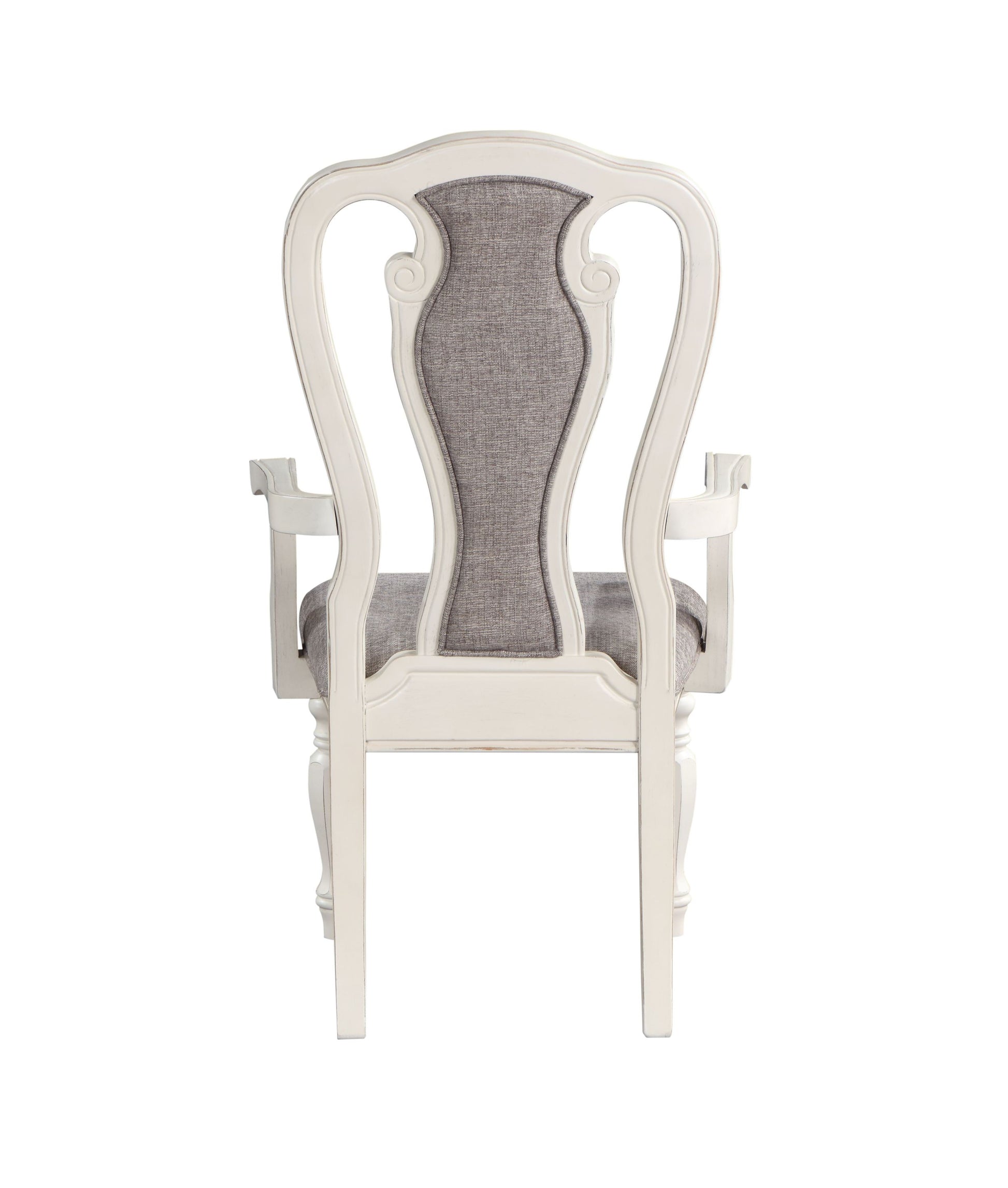 Grey And Antique White Padded Arm Chair Set Of 2 Solid Grey White Dining Room Traditional Arm Chair Solid Back Set Of 2 Wood Fabric