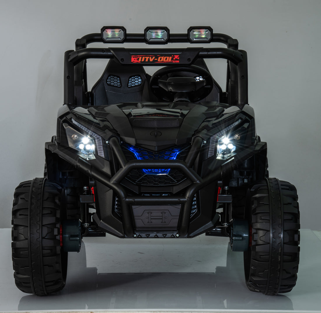 24V Ride On Toys 4Wd Ride On Cars With Remote Control, 2 Xl Seater Electric Car For Kids, Power Car Wheels, Utv 4*200W Motor, Bluetooth, Music, Lights, 3 Speeds,Black Black Abs