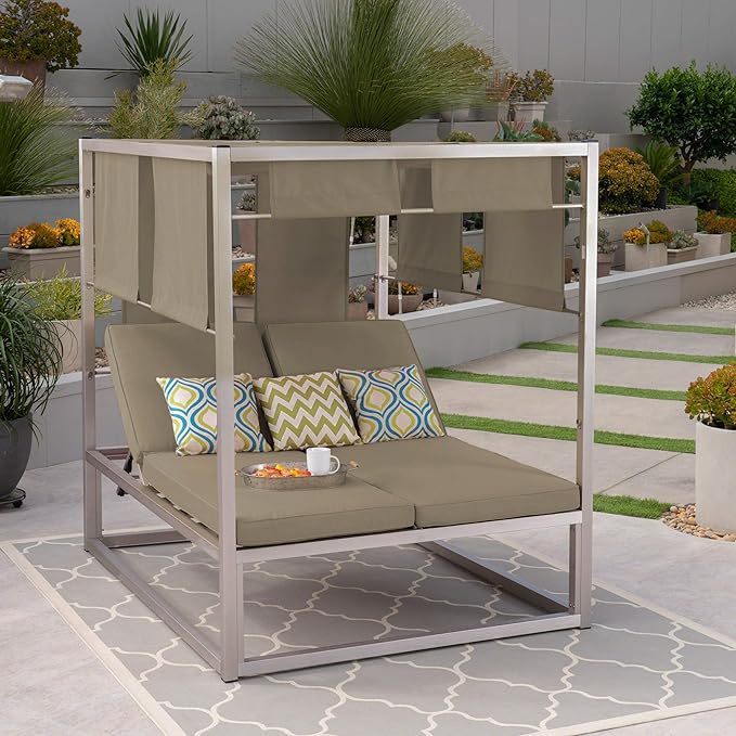 Heminger Daybed Khaki Metal Waterproof Fabric