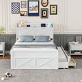 Full Size Wooden Bed With Storage Headboard With Outlets, Extendable Bed With Twin Size Trundle With Three Storage Drawers,White Expected Arrival Time:8.23 Full White Wood