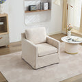 29.92'' Swivel Accent Chair, Upholstered Skirted Swivel Chair With Removable Back Cushion, 360 Degree Comfy Armchair For Living Room, Nursery, Lounge,Office,Beige Chenille Beige Chenille