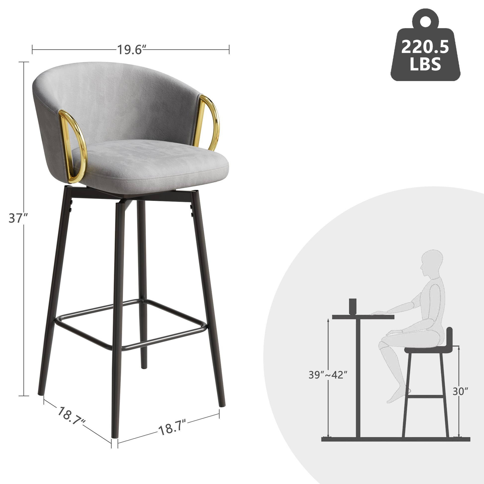 30 Inch Dining Chairs Set Of 2 Modern Style 360 Swivel Bar Chairs With Simple Design, Comfortable High Stools, And Flexible Dining Chairs Suitable For Bars, Restaurants,Velvet Bar Chair Beige Grey