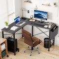 L Shaped Desk Gaming Computer 50 Inch Reversible Corner Table Pc For Writing Study Student With Wood Tabletop Metal Frame Cpu Stand Side Bag For Home Office Small Place, Grey Grey Wood