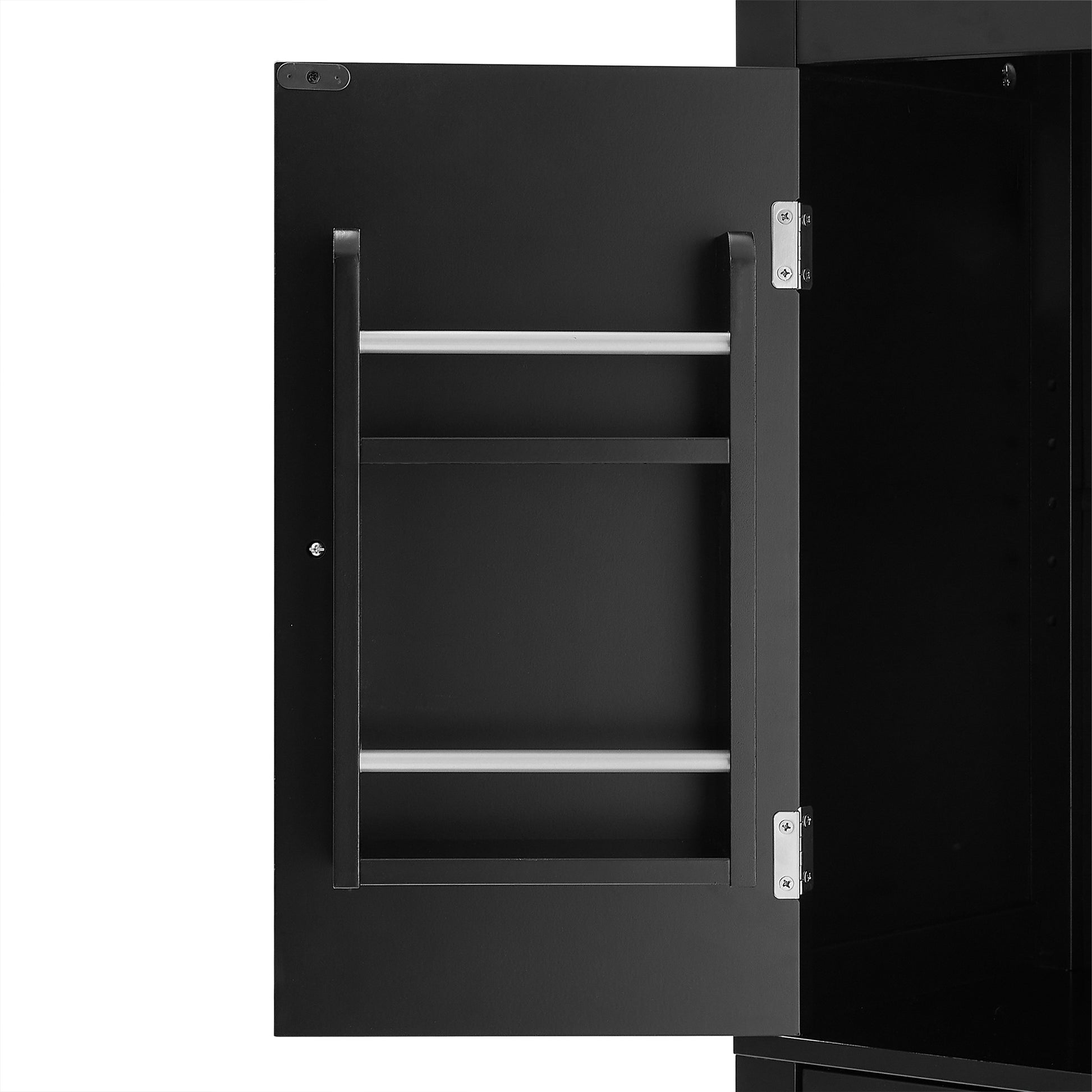 Elegant Bathroom Floor Storage Cabinet, Bathroom Storage Unit, Freestanding Cabinet With 4 Doors, Adjustable Shelves, Adaptable Shelves, Black Black Mdf