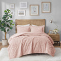 Embroidered Medallion Faux Fur Ultra Plush Comforter Mini Set King Blush Polyester