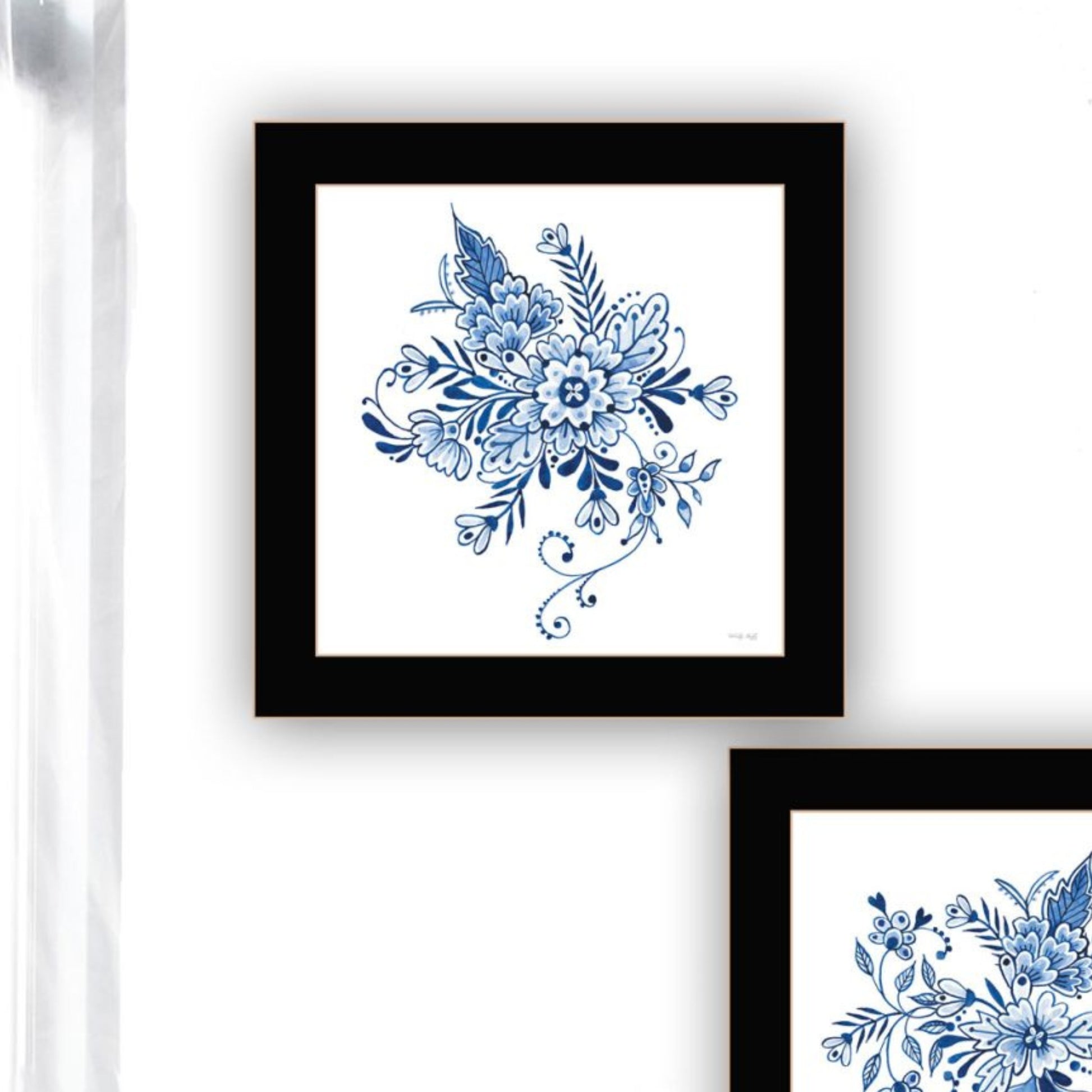 "Delph Designs Of Blue And White Florals" Framed Wall Art For Living Room, Wall Art Print For Home Decor, Bedroom Wall Art By Cindy Jacobs Multicolor Wood Paper