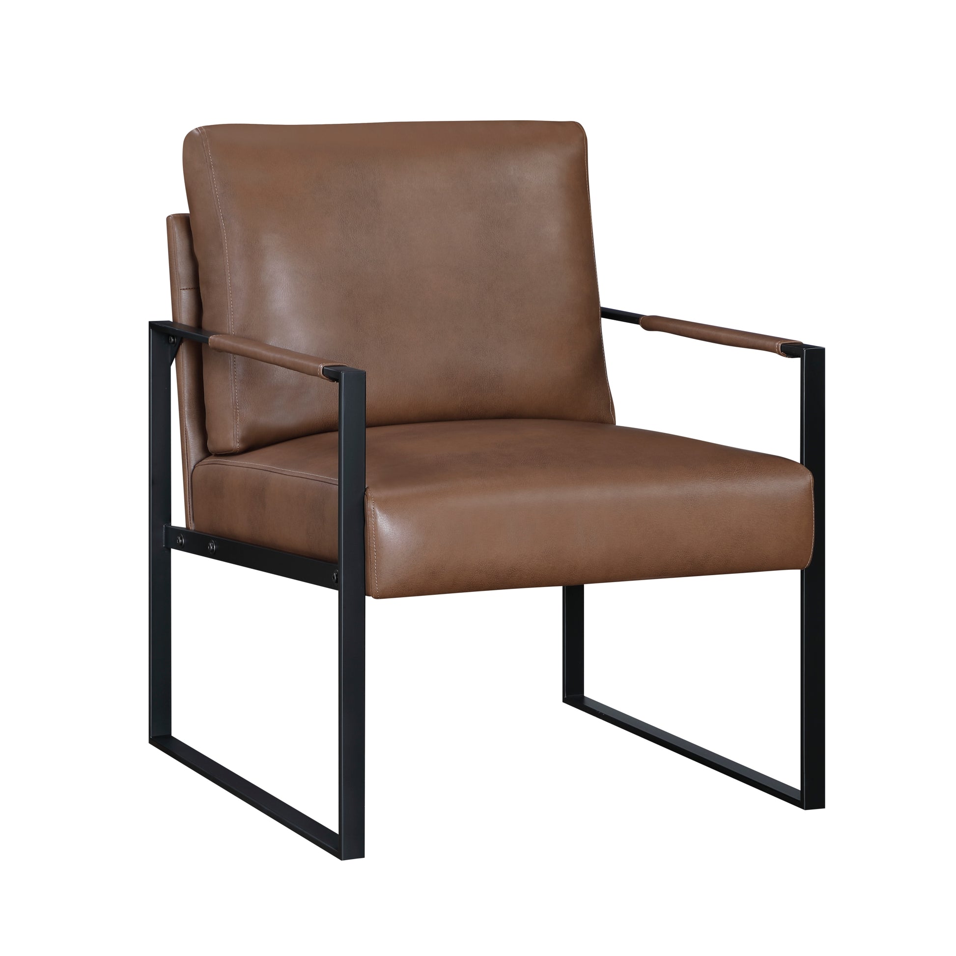 Modern Accent Chair Cushioned Seat Brown Faux Leather Upholstery Black Metal Frame 1Pc Style Comfort Durability Elegance Look Brown Primary Living Space Industrial,Mid Century Modern,Modern Metal