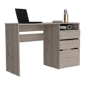 Kenai 3 Drawers Computer Desk, One Shelf, Light Gray Gray Particle Board Particle Board