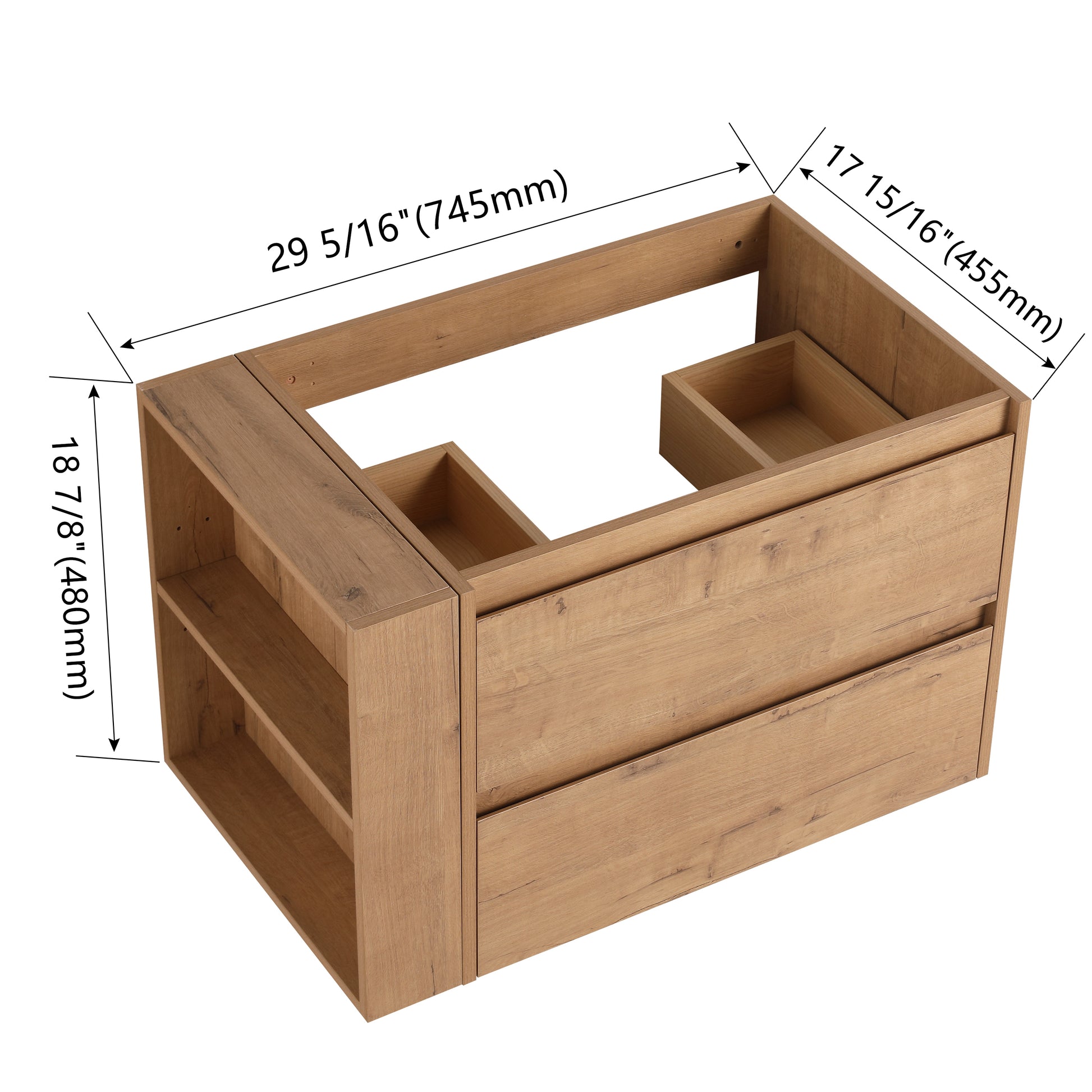 30" Wall Mounting Bathroom Vanity, Soft Close Drawer Only Vanity, Without Basin 2 Imitative Oak 1 Bathroom Wall Mounted Modern Plywood