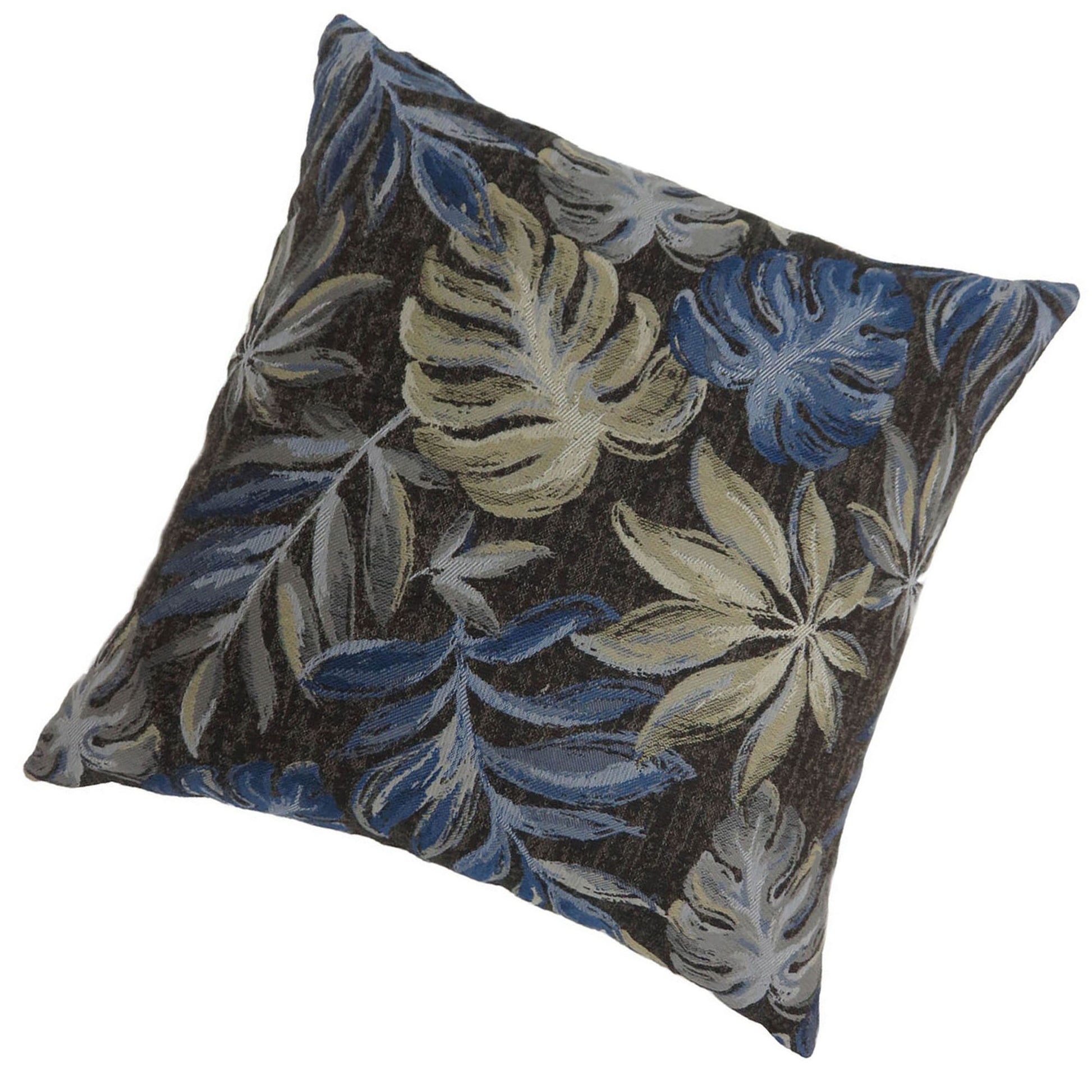 Contemporary Style Leaf Designed Set Of 2 Throw Pillows, Navy Blue Navy Blue Polyester